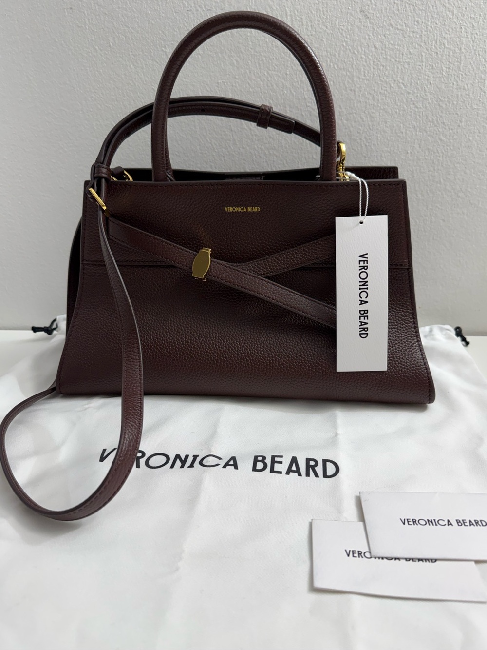 Veronica Beard Dash Bag Pebbled Leather Top-Handle Tote Brown with Gold Hardware - Picture 5 of 16
